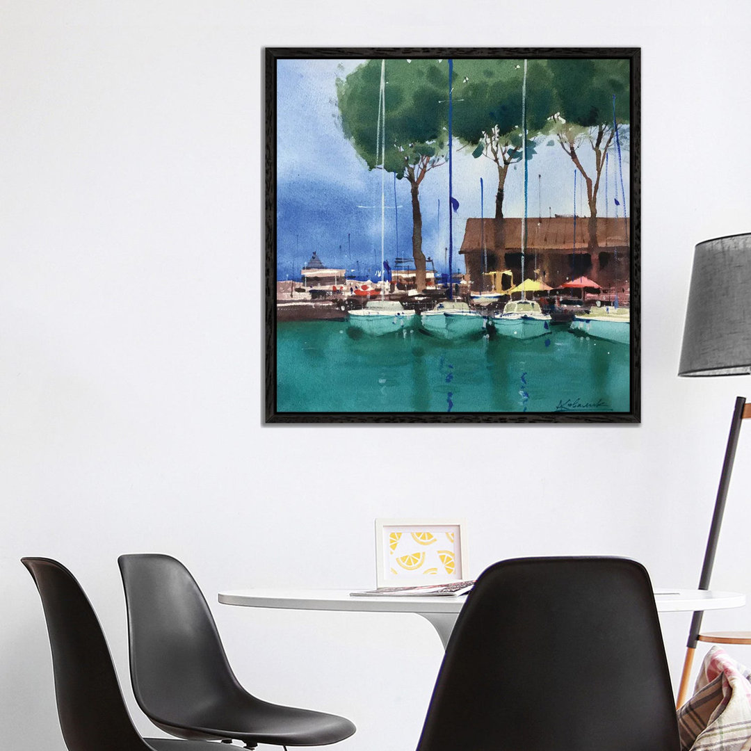 Yachts At The Pier In Italy. Garda Lake by Andrii Kovalyk - Gallery-Wrapped Canvas Giclée on Canvas