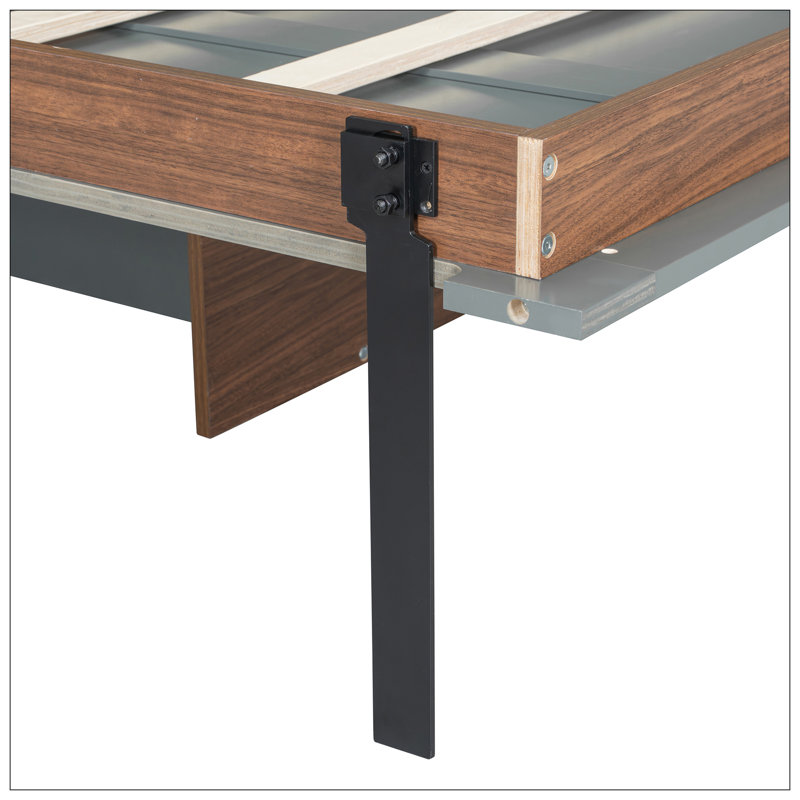 Full Size Murphy Bed with Foldable Desk - Walnut & Gray, Gray