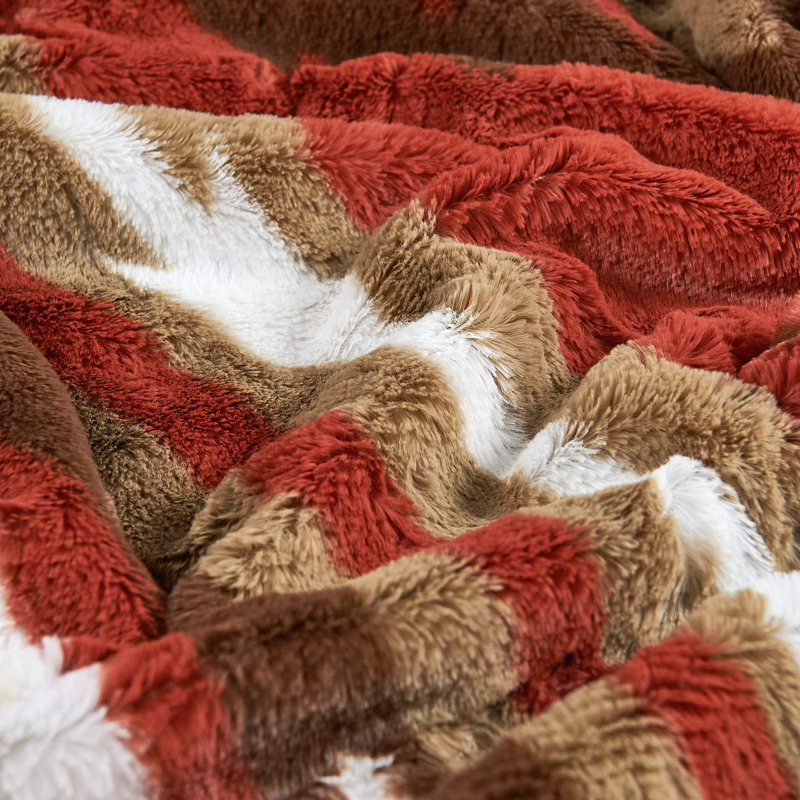 Southwest Faux Fur Sherpa Throw Blanket, Rouge brique, L 80 po x l 60 po