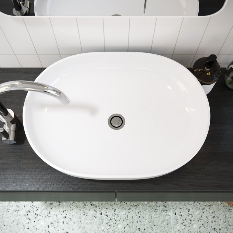 Ceramic Oval Vessel Bathroom Sink, White