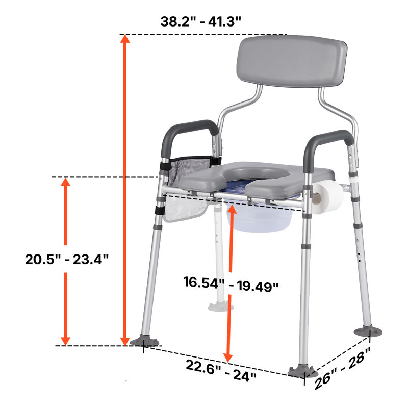 Bedside Commode Chair 4-in-1 Raised Toilet Seat 500 lbs Adjustable Height