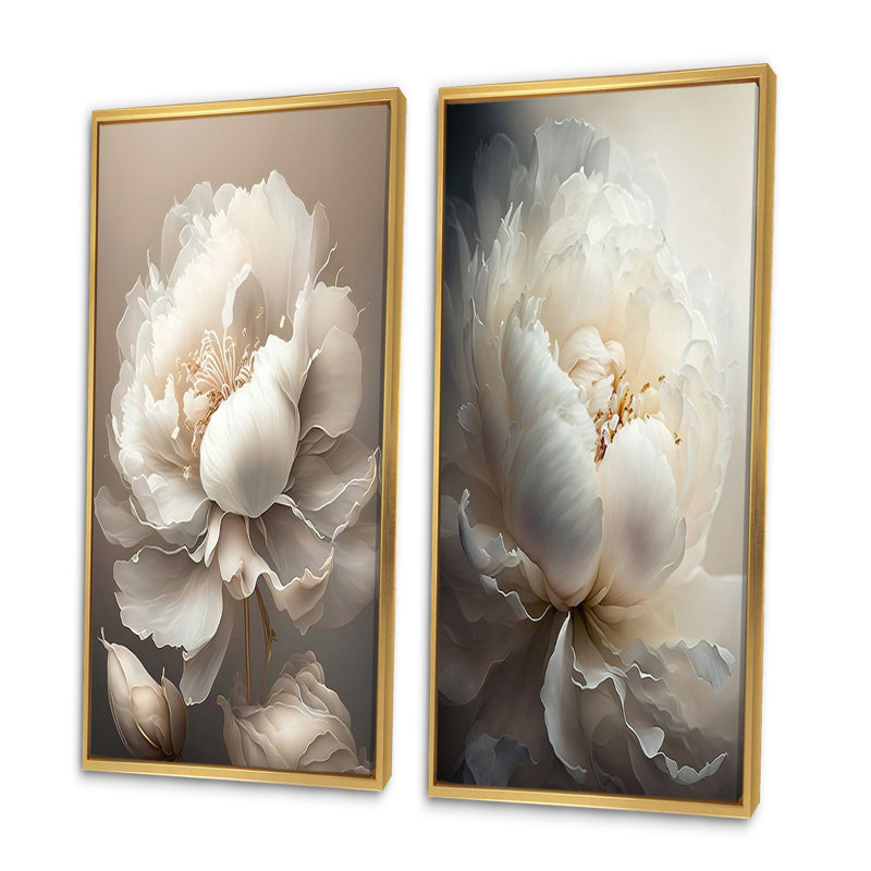 «Pivoine VI» - 2 pièces, H 40 po x l 40 po, Encadrement doré
