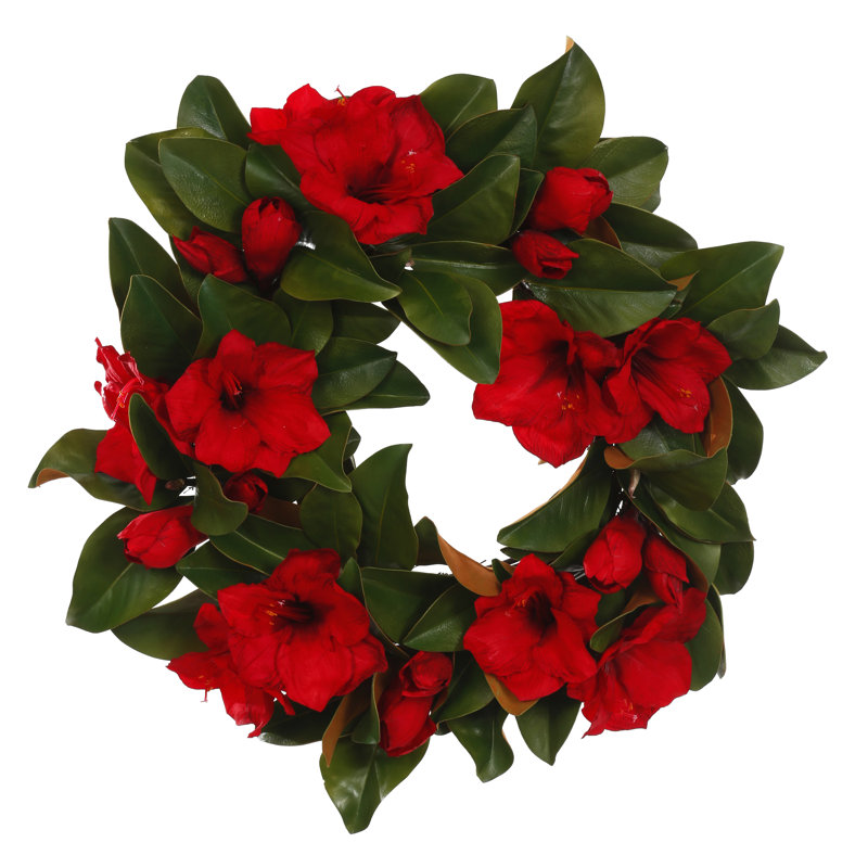 Couronne de amaryllis avec feuille de magnolia 26 po