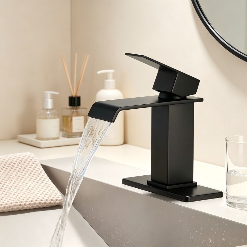 Robinet à un trou avec bonde escamotable, Noir mat
