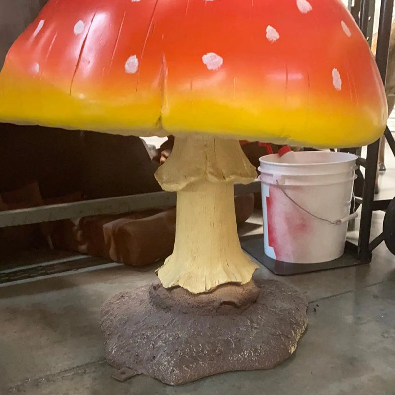 Small Mushroom Over Sized Statue, White/Gray/Red/Yellow/Tan