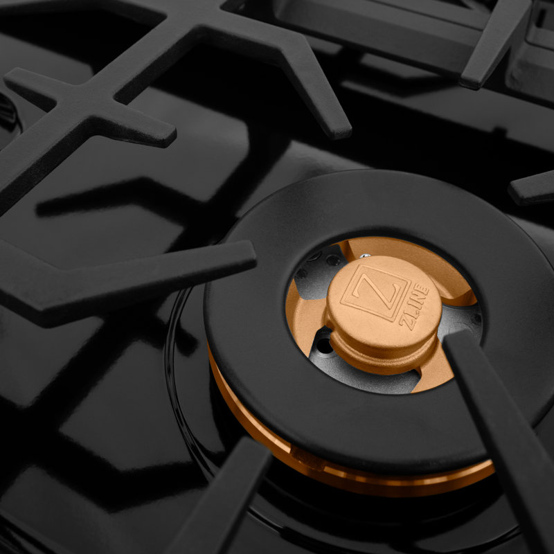 ZLINE 30 in. Gas Cooktop with 4 Burners and Porcelain Top, Black Porcelain with Brass Burners
