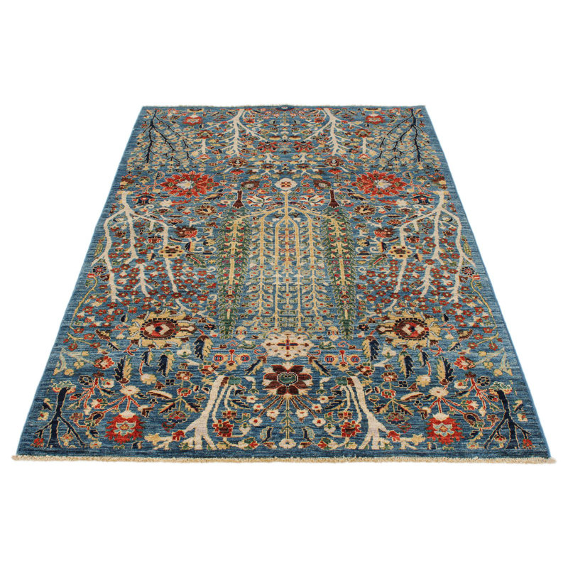 Tapis traditionnel bleu et multicolore 4 x 6