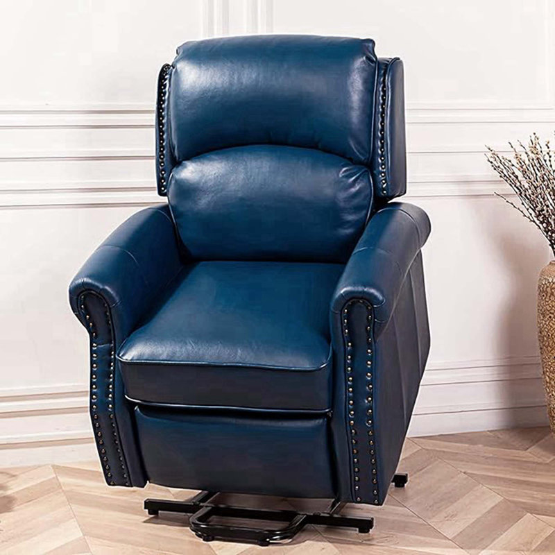 Fauteuil de massage chauffant en cuir, Cuir bleu marine