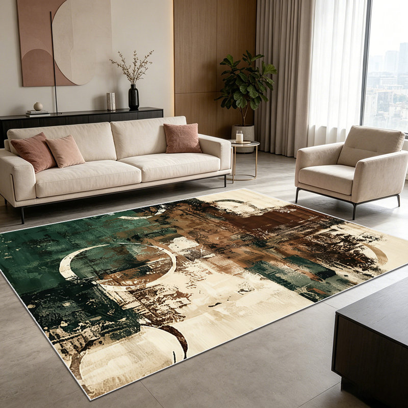 1PC Abstract Earth Tone Circle Brushstroke area rugs for Living Room, Soft and Comfortable, Suitable for all seasons, easy-to-maintain, machine washable Indoor floor mat, Under Table Farmhouse suitable for living room, dining room, bedroom, entryway,