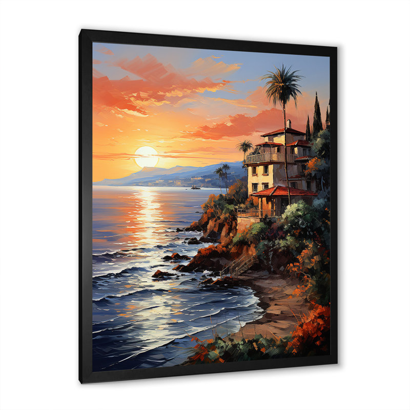 Espagne, coucher de soleil sur la Costa Del Solin I sur toile, H 40 po x l 30 po x P 1,5 po, Cadre photo noir
