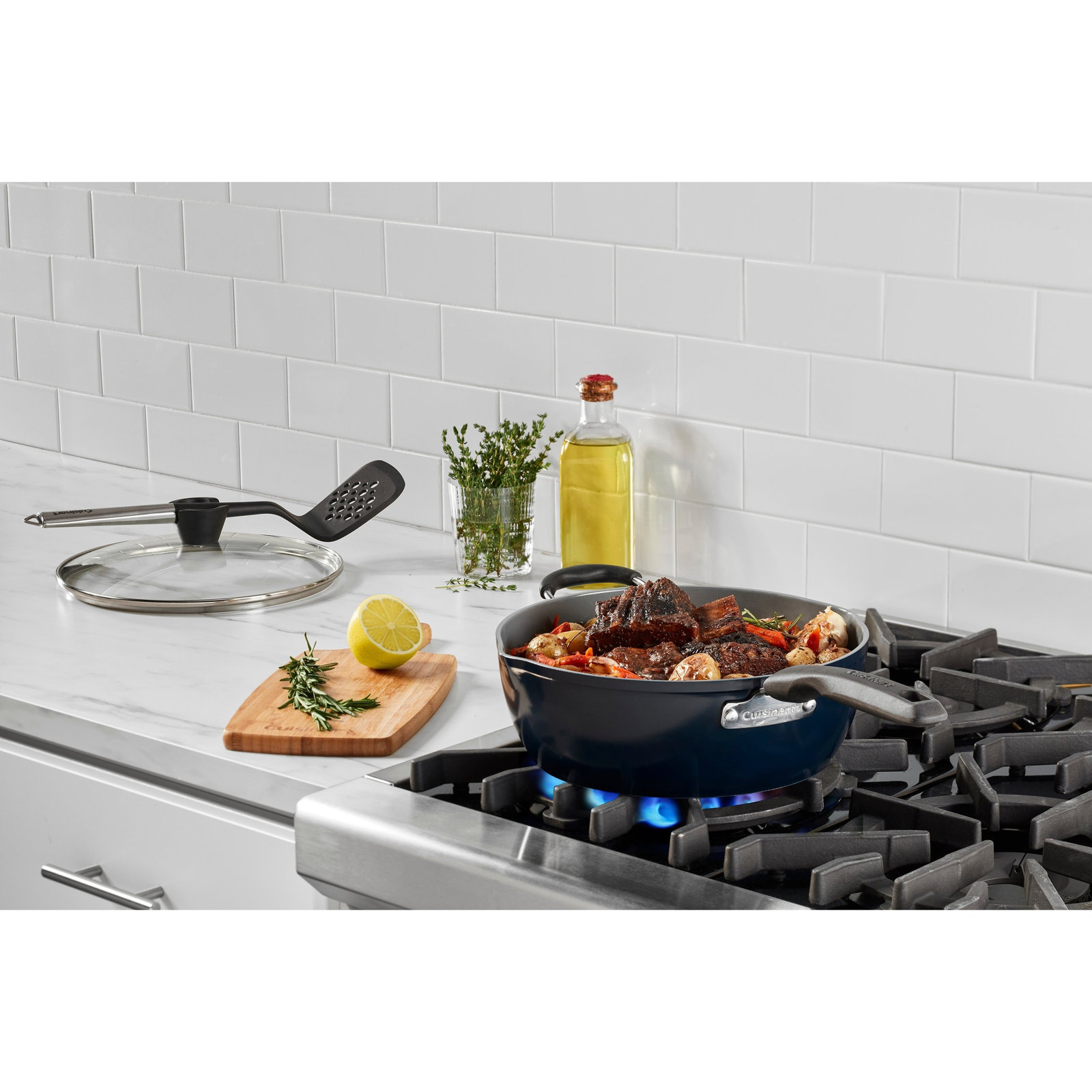 Cuisinart Preferred Pan 4 Piece Set (4.5 Qt. Multi-Purpose Pan with Cover, Steamer, Slotted Turner), Navy