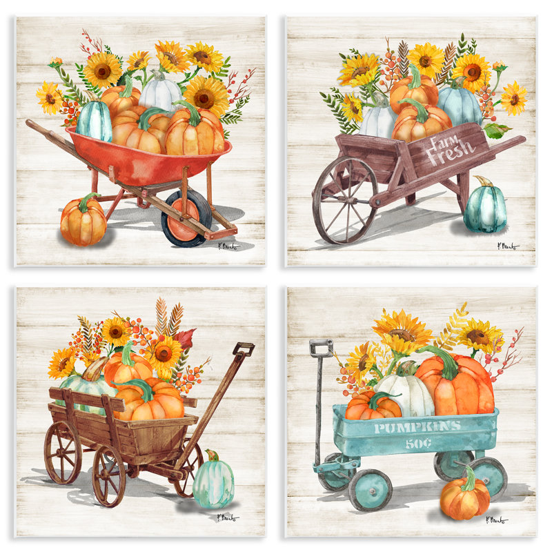 "Autumn Harvest Wagons", ensemble de 4 plaques murales par Paul Brent