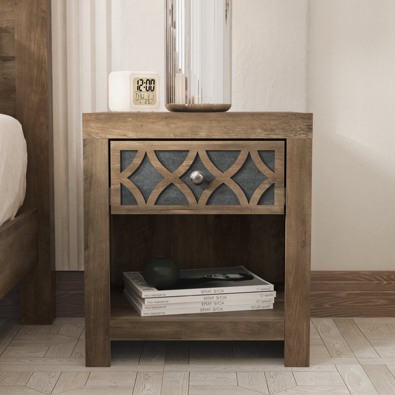 Artivion 1 Drawer Nightstand, Knotty Oak/Gray Stone