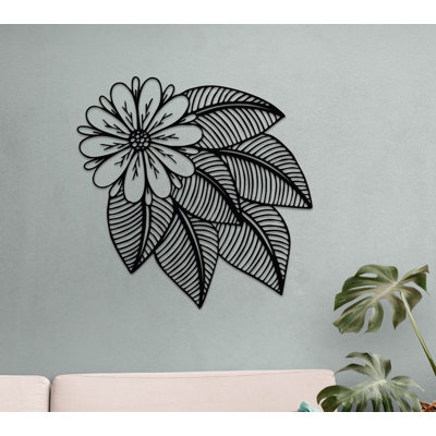 Décoration murale fleurs et feuilles en métal, art mural floral en métal pour la maison ou le bureau