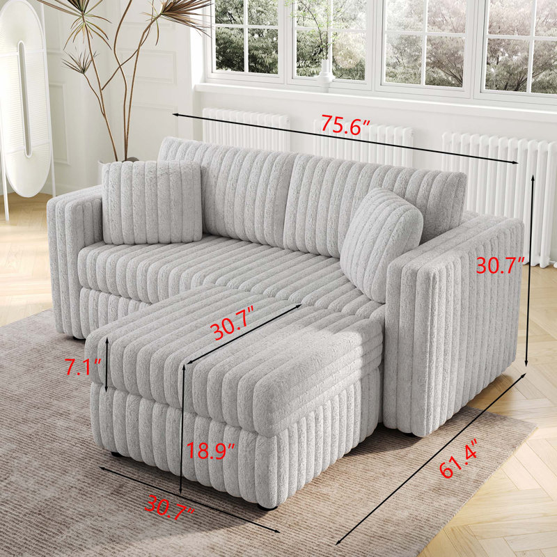 Canapé modulaire en fausse fourrure 2 places avec repose-pieds, Imitation fourrure gris clair