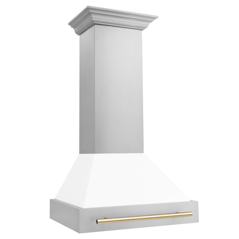 30" Autograph Edition 700 CFM Ducted Wall Mount Range Hood, White Matte/Gold