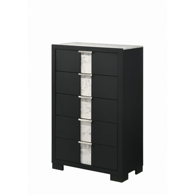 Commode contemporaine avec cinq tiroirs et poignées en métal pour la chambre à coucher, commode de rangement pour la chambre à coucher