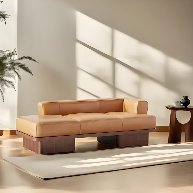 Simple solid wood lazy leisure home chaise lounge., Orange, Right Hand Facing