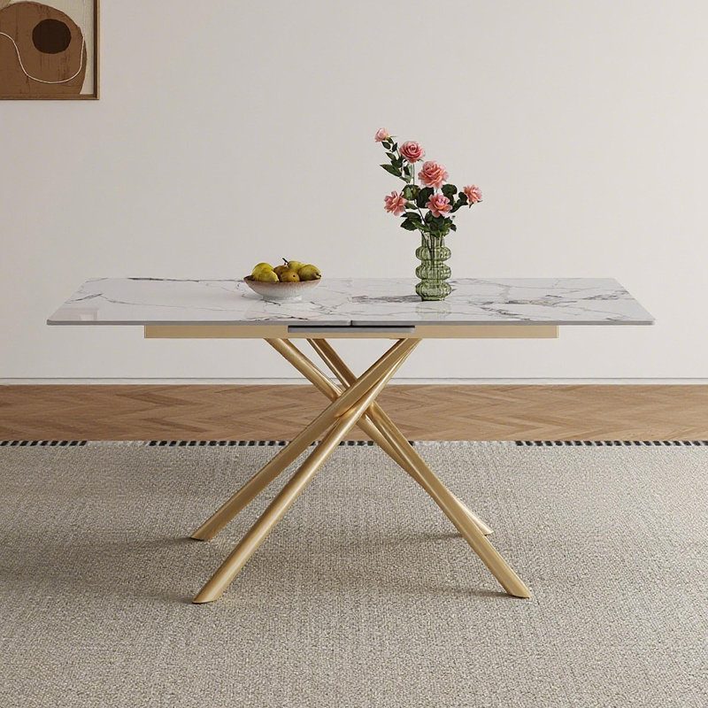 Table de salle à manger rectangulaire 59 po avec rallonge rétractable 59 po, Doré