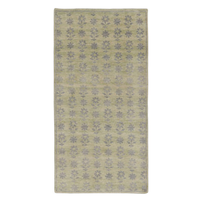 Rug & Kilim’S Block Print Rug With Gray, Chartreuse And Ochre Florals