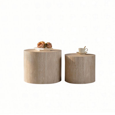 Nesting Coffee Table Set of 2 Round Wooden Coffee Tables Circle Modern Table for Small Space Living Room Bedroom Accent End Side Table, No Assembly Required