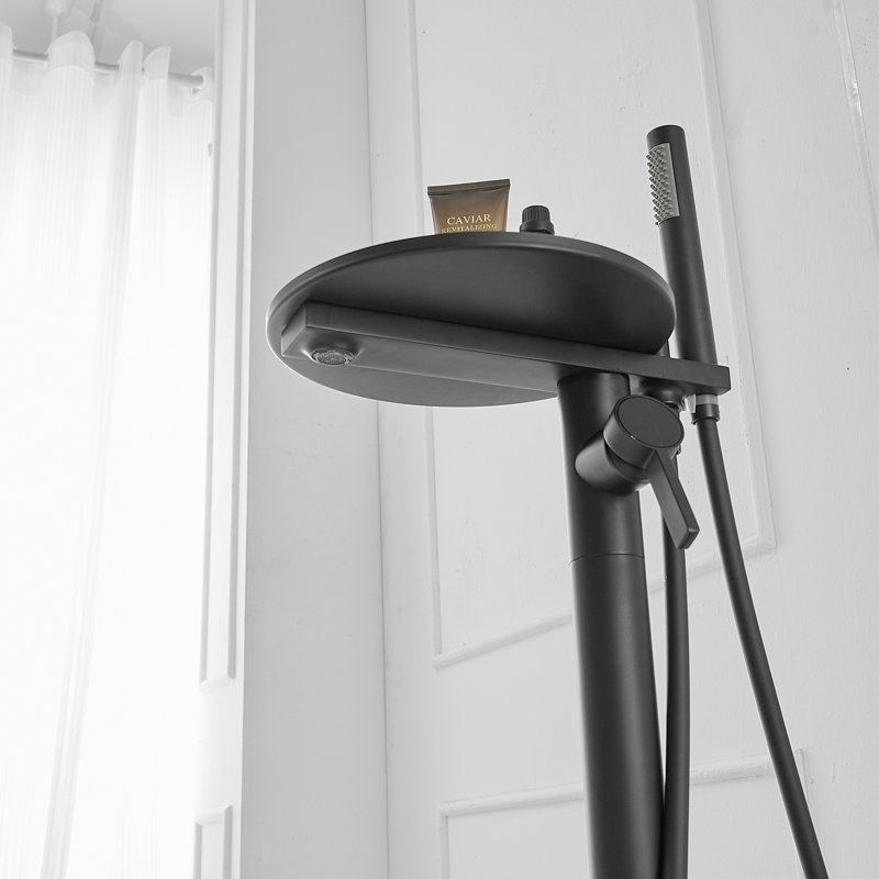 Floor Waterfall Faucet with Diverter, Matte Black
