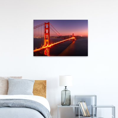 Golden Gate Bridge Twilight Dramatic Abstract Contemporary City Landscape Wall Art Print by Ariel Ling - Wrapped Canvas Print