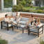 Outsunny 5-Piece Garden Corner Sofa Set with Cushions 6 Seater Light Grey