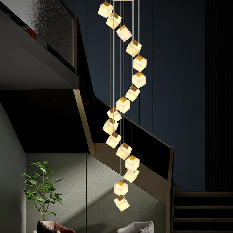 16/20 - Luminaire suspendu lustre à intensité variable avec abat-jour albâtre