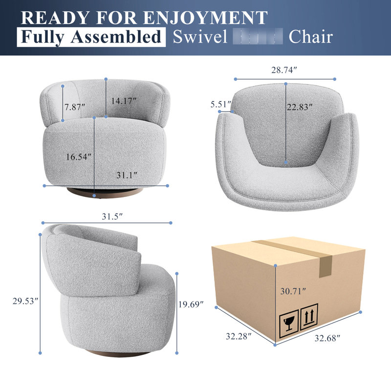 Chaise pivotante à 360 degrés en gris - entièrement assemblée, revêtement en tissu, base en métal stable - tissu, Gris