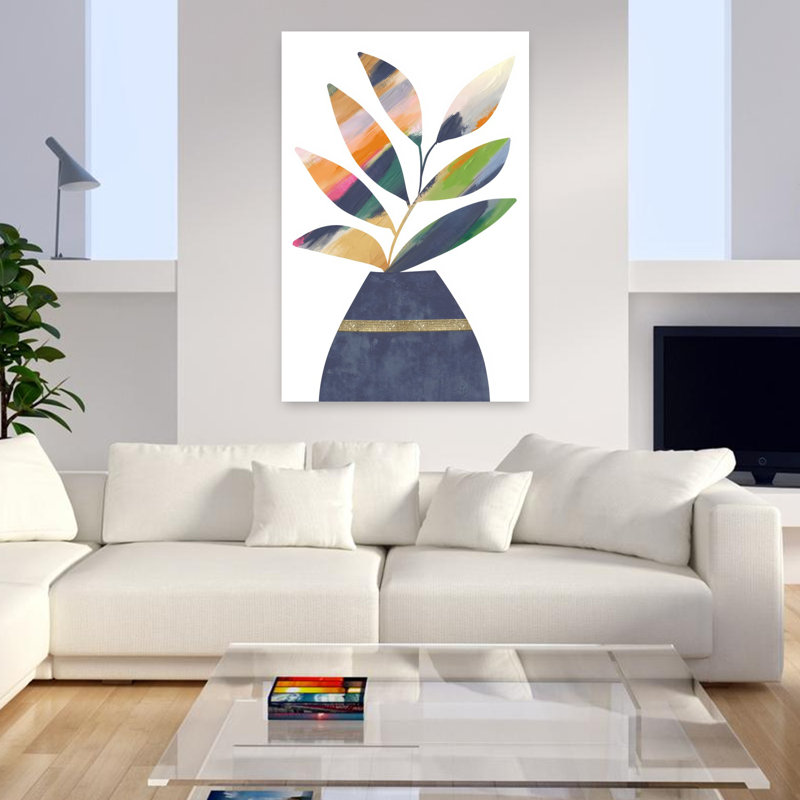Art coloré abstrait plante colorée contemporaine 1, 48" H x 32" W