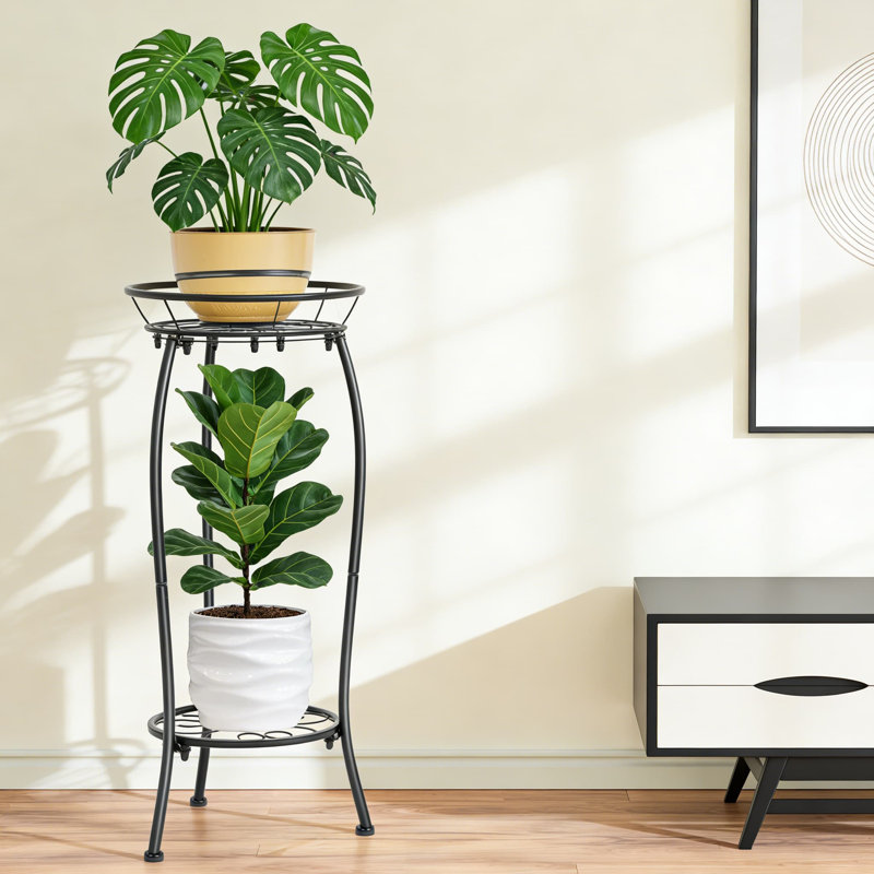 Support pour plante en métal à 2 niveaux pour une utilisation intérieure et extérieure, tablette en fer robuste avec finition résistante à la rouille, support à plantes en coin pour plantes multiples en pot