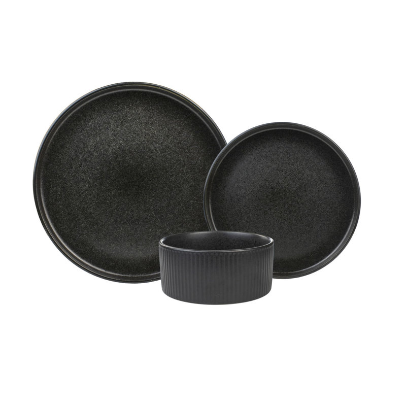 Sango Anderson Reactive Stoneware Set - Service For 4, Microwave & Dishwasher Safe, Black