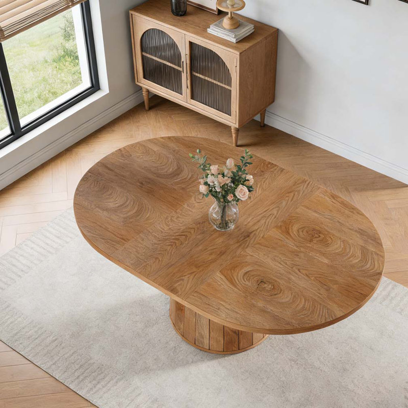 Oak Wood Extendable Oval Dining Table for Family Gatherings