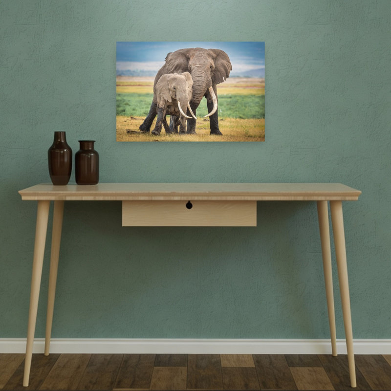 Gentle Giants Of Africa Peaceful Contemporary Elephant Nature Wildlife Wall Art Print by Jeffrey C. Sink - 1 Piece Wrapped Canvas Wall Art