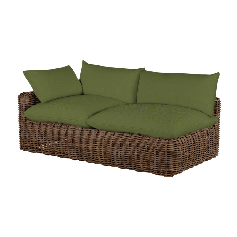 Montecito 75.25" Wide Outdoor Wicker Right Hand Facing Loveseat with Cushions, Raffia, No Welt, Linen Forest