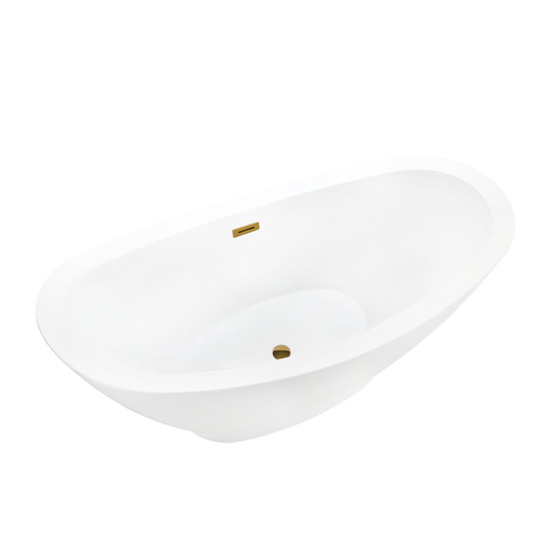 Baignoire de trempage autoportante 69 po. X 34 po., Blanc / or titane