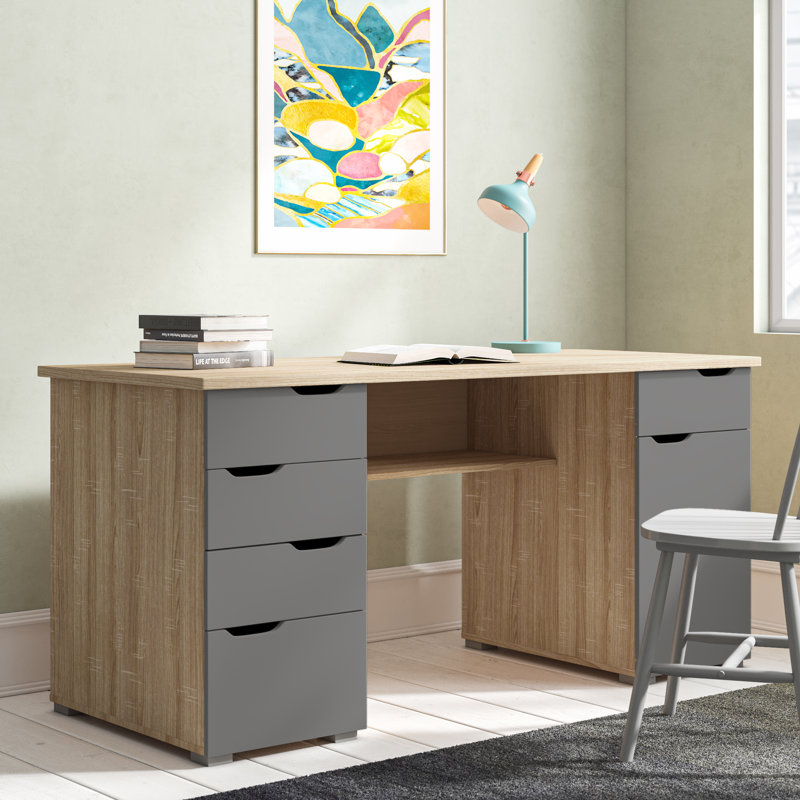 Truett Executive Desk, Light Oak/Grey