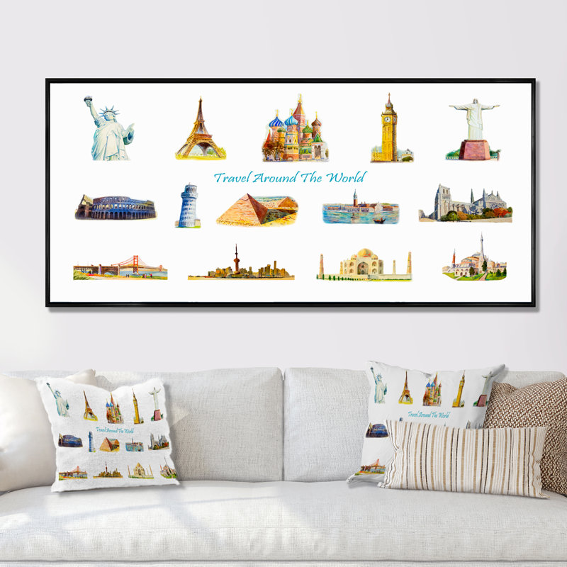 Monuments célèbres du monde V - Impression sur toile, Cadre noir, H 12 po x l 20 po x P 1 po