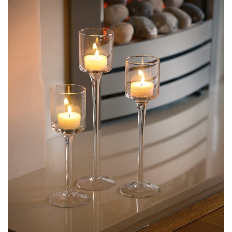 3 Piece Glass Tabletop Candlestick Set