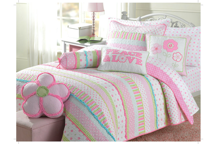 Pink/White 100% Cotton 180 TC Reversible Quilt Set