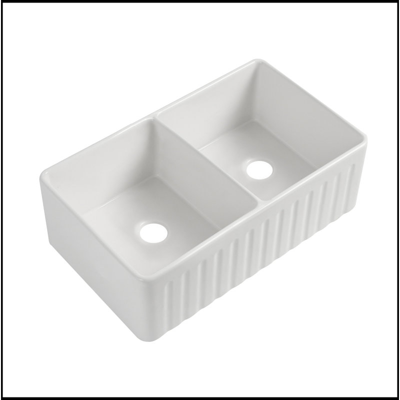 Double Basin Farmhouse Kitchen Sink With Grid And Strainer