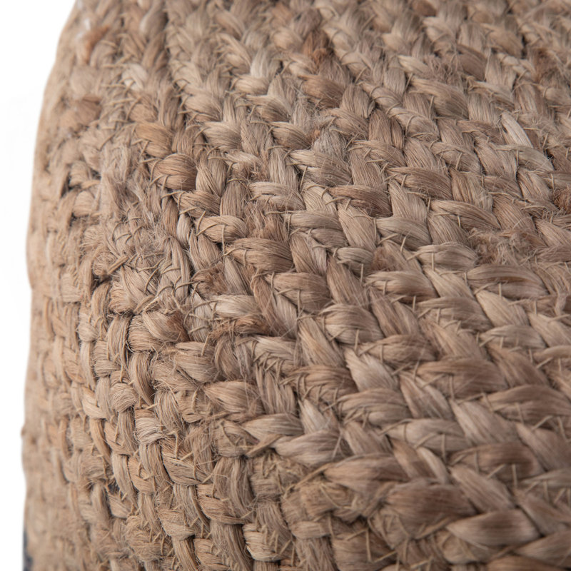 Pouf rond de 18 pouces de large en jute tressé à la main bleu marine et naturel