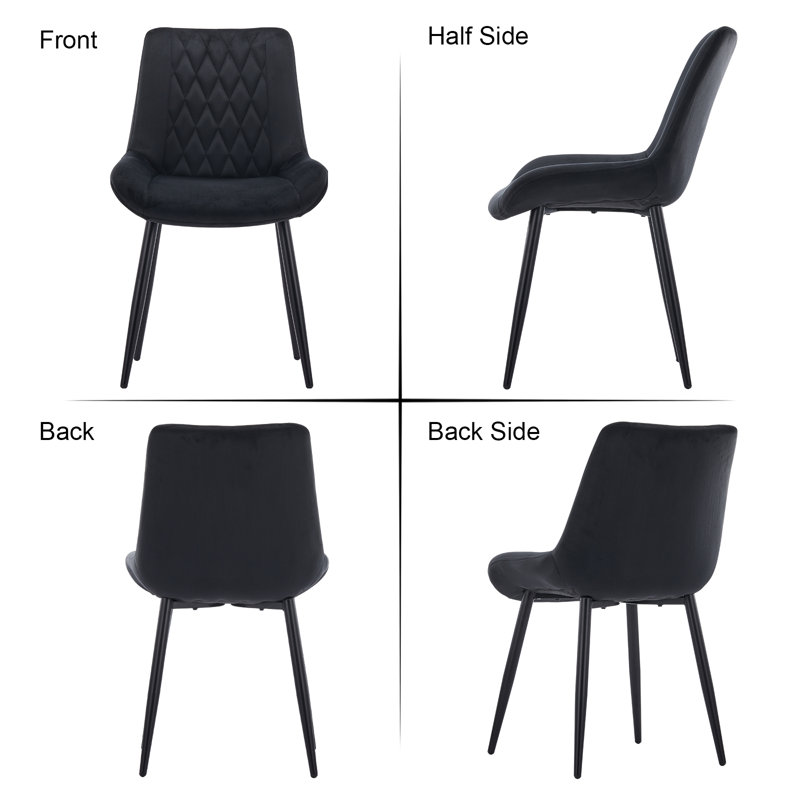 46cm H Velvet Upholstered Metal Side Chair in Grey, Black