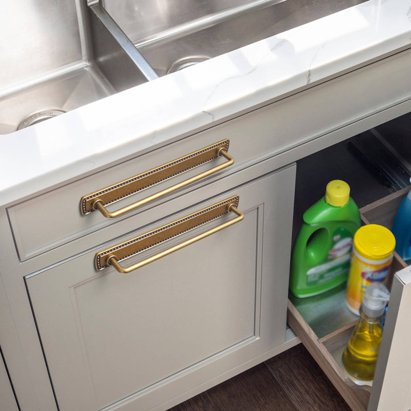 Rectangular Pull With Perforated Border For Cabinets, 7 14/25", Champagne Bronze