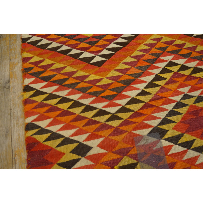 Small Antique Rustic Tribal Native American Geometric Navajo Flat Weave Rug