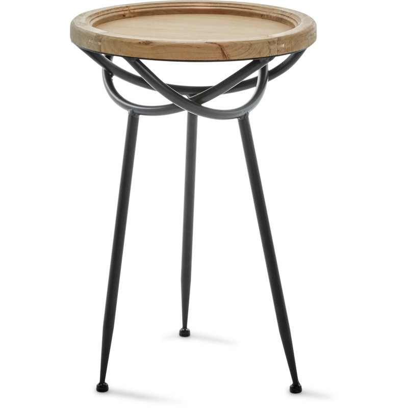 Easton Natural Wood and Black Metal Round Side Table