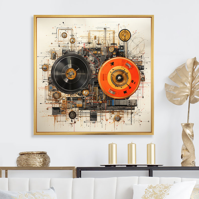 Schéma I sur toile, H 16 po x l 16 po x P 1 po, Cadre flottant doré