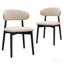 Chaise de salle à manger rembourrée en tissu de lin et de coton beige avec pieds en bois massif noir, ensemble de 2 chaises sans accoudoirs pour la cuisine, le restaurant, le salon, la salle de réunion-129702407