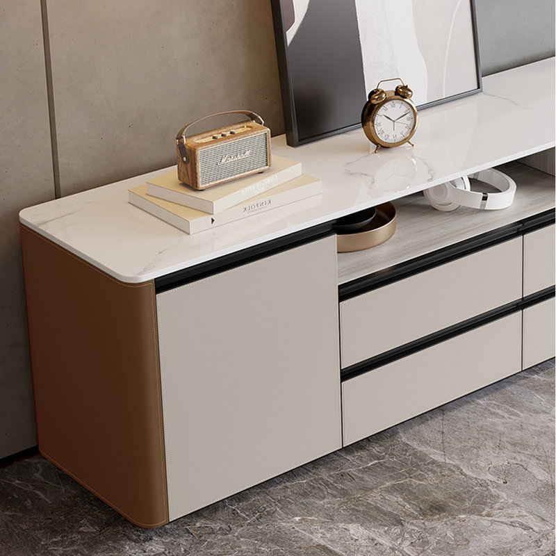Meuble télé haut de style crème du plancher au plafond, Brun / blanc-gris, 62.99"